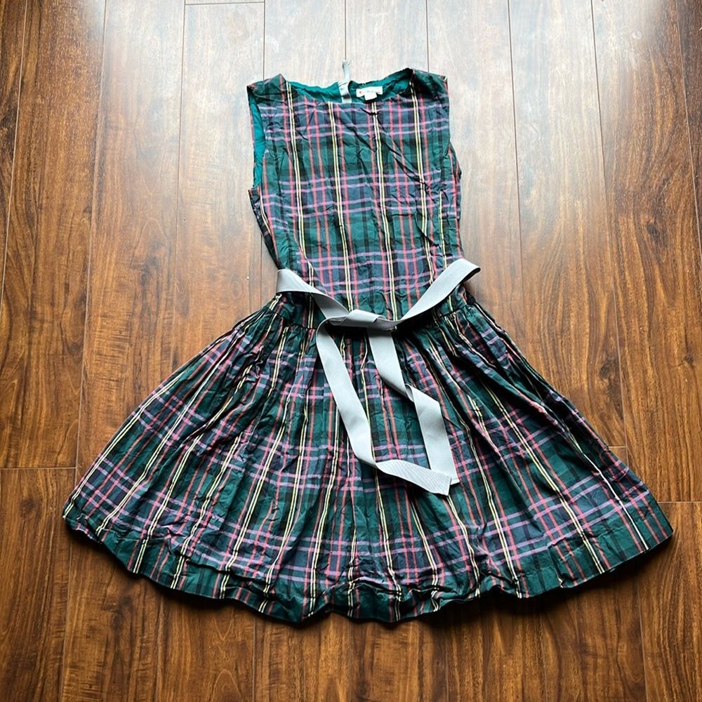 Crewcuts plaid tartan dress forest green with purple yellow and red stripes